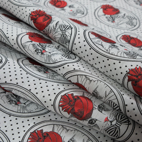 Red, White and Black Cat with Top Hat Jacquard
