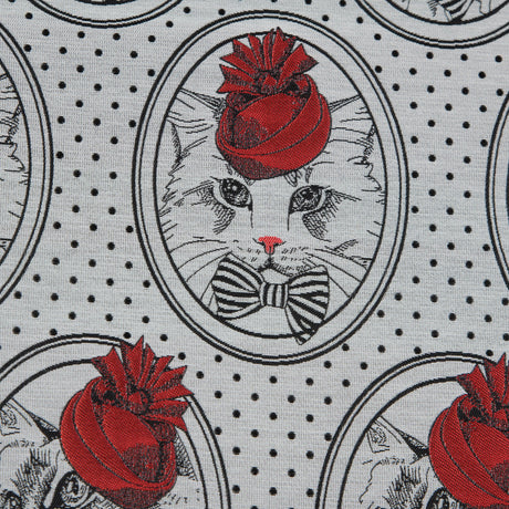 Red, White and Black Cat with Top Hat Jacquard