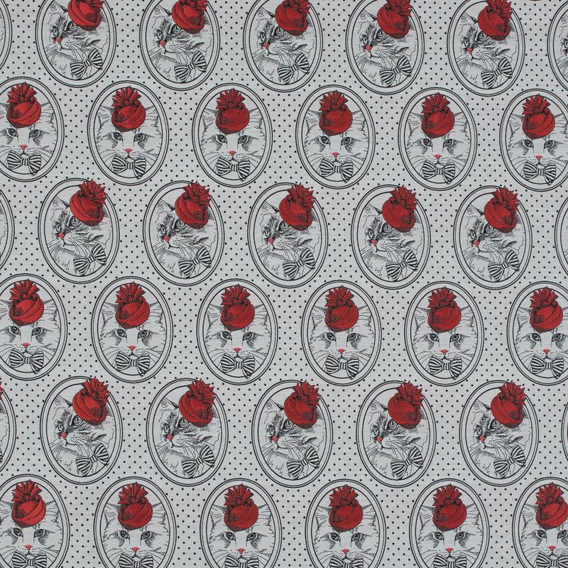 Red, White and Black Cat with Top Hat Jacquard