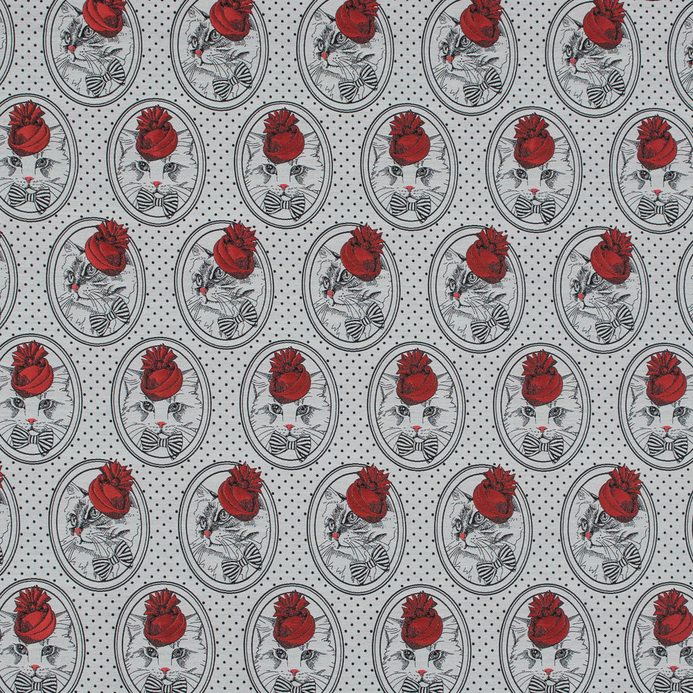 Red, White and Black Cat with Top Hat Jacquard