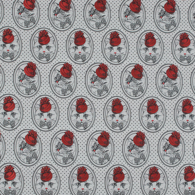 Red, White and Black Cat with Top Hat Jacquard