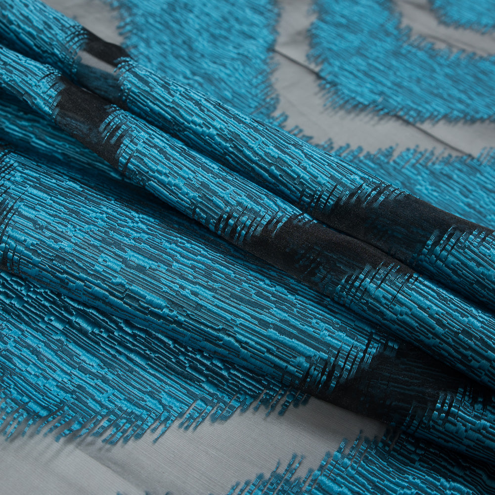 Organza Burnout Jacquard - Blue Chevron