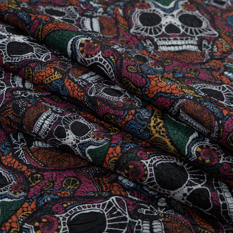 Multicolor Skull Printed Wrinkled Faux Plisse