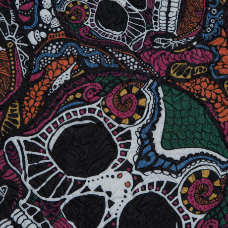 Multicolor Skull Printed Wrinkled Faux Plisse
