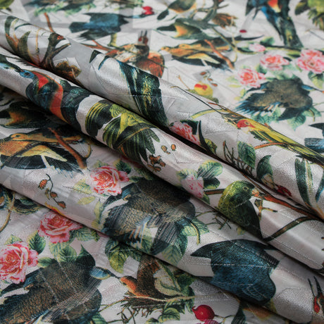 White Parakeet Printed Polyester Jacquard