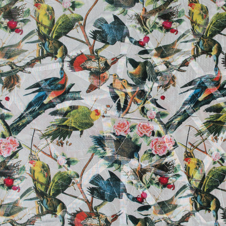 White Parakeet Printed Polyester Jacquard