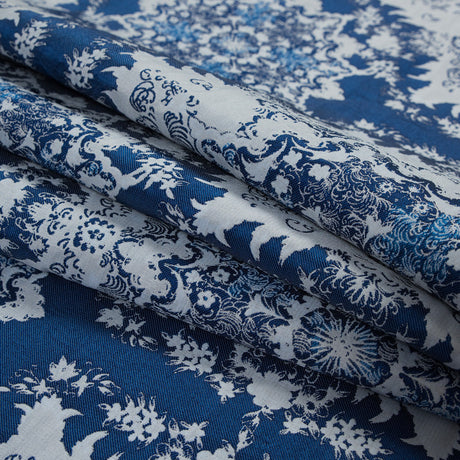 Blue and White Abstract Medallion Brocade