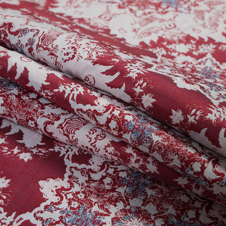 Red, Blue and White Abstract Medallion Brocade