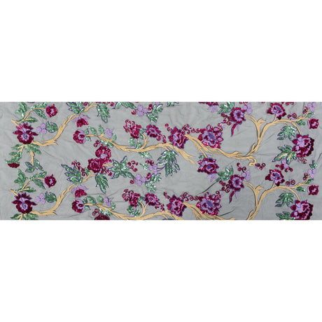 Purple, Pink, Green and Gold Floral Embroidered and Sequined Mesh