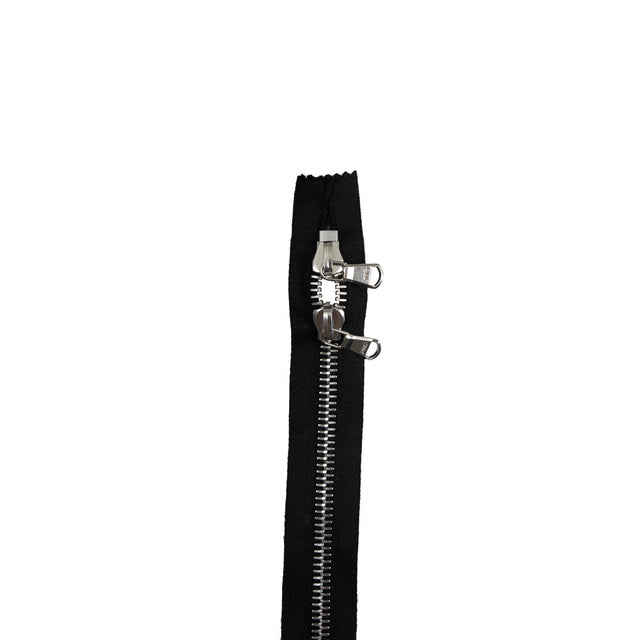 Lampo 2 Way Black and Silver Closed Ended Metal Zipper - 31"