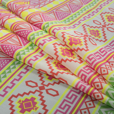 Fluorescent Geometric Striped Silk Crepe de Chine