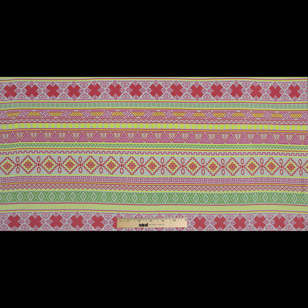 Fluorescent Geometric Striped Silk Crepe de Chine