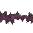 Metallic Gold and Magenta Re-Embroidered Floral Organza Trim - 6"
