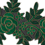 Metallic Gold and Emerald Re-Embroidered Floral Organza Trim - 6"