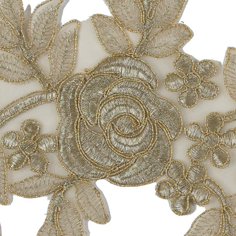 Metallic Gold Re-Embroidered Floral Organza Trim - 6"