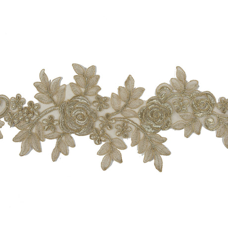 Metallic Gold Re-Embroidered Floral Organza Trim - 6"