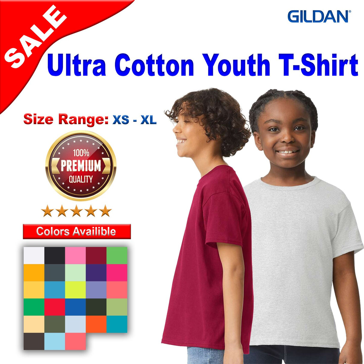 Gildan® Ultra Cotton Youth Crewneck Short Sleeve T-Shirt