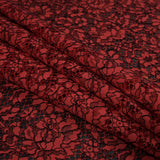 Red Coral and Black Floral Corded Lace with Eyelash Edges