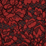 Red Coral and Black Floral Corded Lace with Eyelash Edges