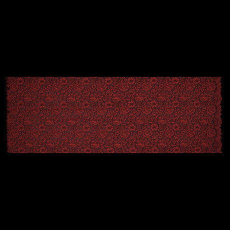 Red Coral and Black Floral Corded Lace with Eyelash Edges