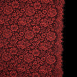 Red Coral and Black Floral Corded Lace with Eyelash Edges