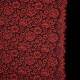 Red Coral and Black Floral Corded Lace with Eyelash Edges