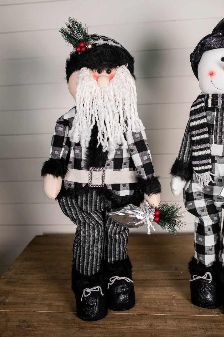32” Black and White Buffalo Check Santa and Snowman Plush Figurine