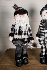 32” Black and White Buffalo Check Santa and Snowman Plush Figurine