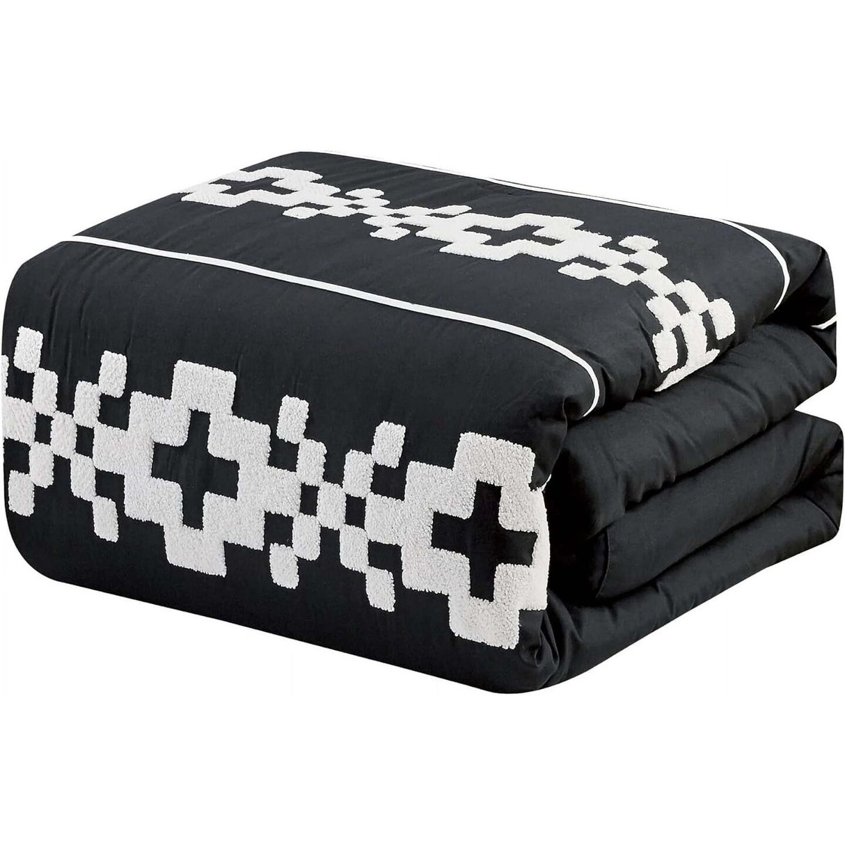 Geometric Embroidery 7 Pieces Black & White Comforter Set