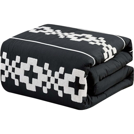 Geometric Embroidery 7 Pieces Black & White Comforter Set