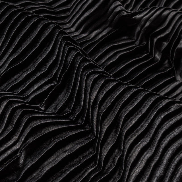 Pleated Stretch Satin - Black - Andreas Collection