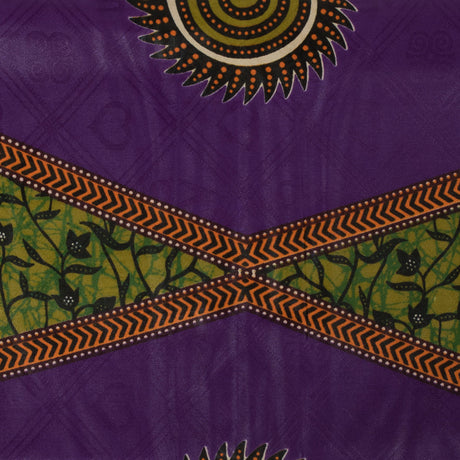 Purple and Green Floral Waxed Cotton African Print with additional Inlaid Pattern