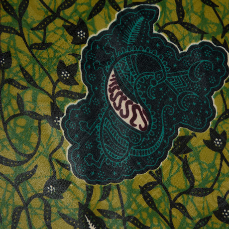 Purple and Green Floral Waxed Cotton African Print with additional Inlaid Pattern