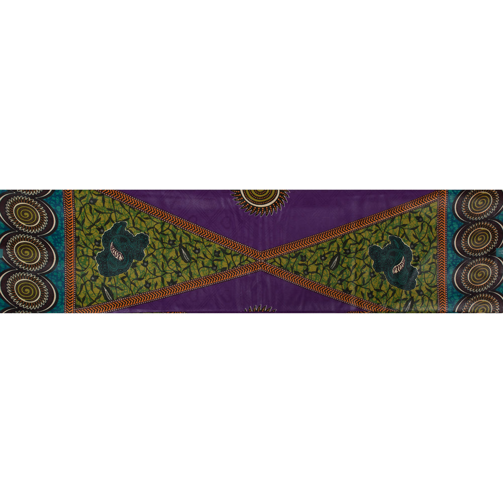Purple and Green Floral Waxed Cotton African Print with additional Inlaid Pattern