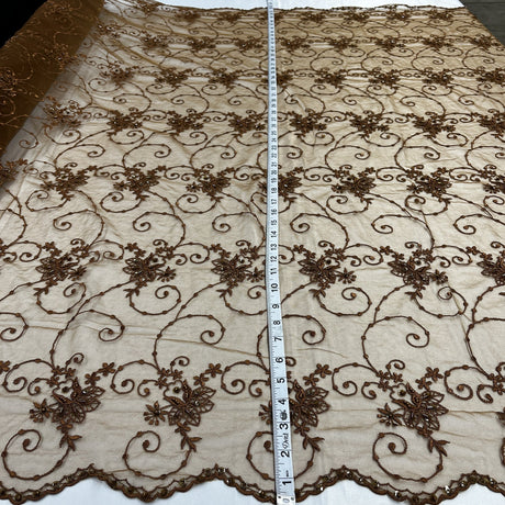 1 Yard Beaded Lace Fabric Embroidered Pearl Sequin Tulle Mesh Dress 52" Width