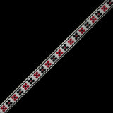 White, Black and Red Floral German Jacquard Ribbon - 0.75"