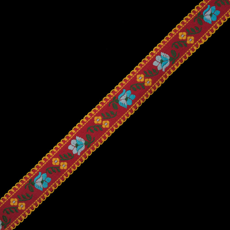 Red and Yellow Floral German Jacquard Ribbon - 1"
