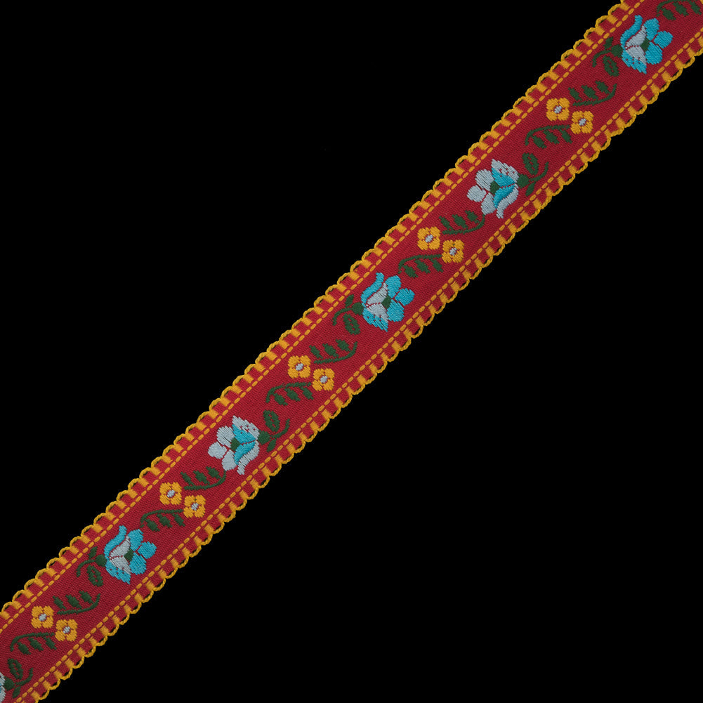 Red and Yellow Floral German Jacquard Ribbon - 1"