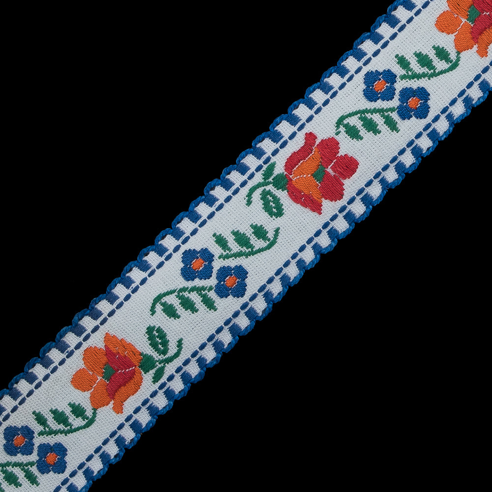 Blue and White Floral German Jacquard Ribbon - 1"