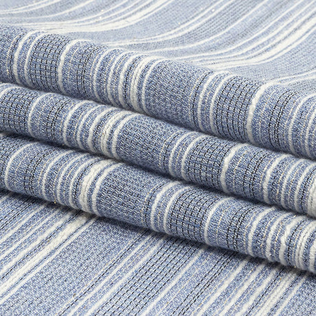 Sky Blue and White Striped Gauzy Cotton Crepe