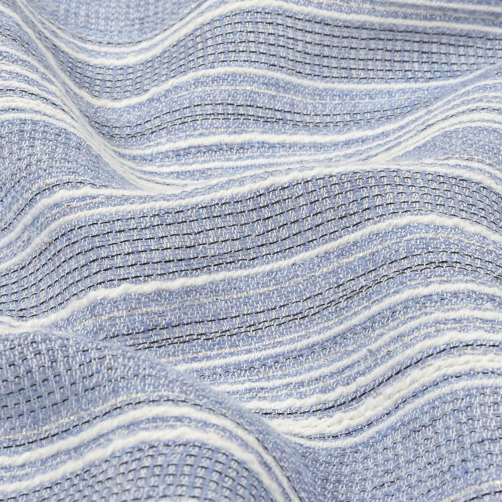 Sky Blue and White Striped Gauzy Cotton Crepe