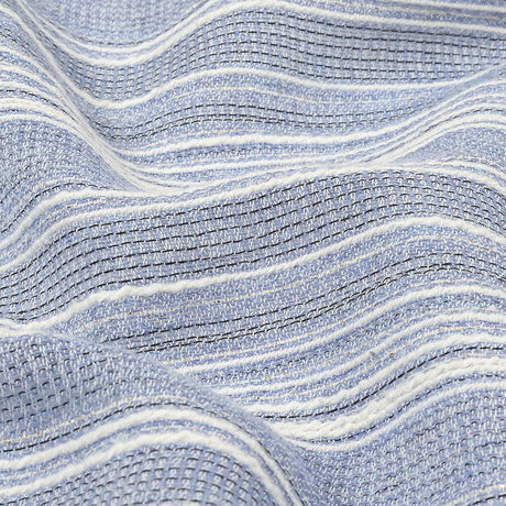 Sky Blue and White Striped Gauzy Cotton Crepe