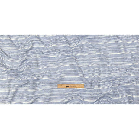 Sky Blue and White Striped Gauzy Cotton Crepe