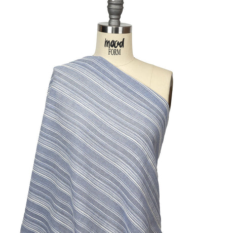 Sky Blue and White Striped Gauzy Cotton Crepe