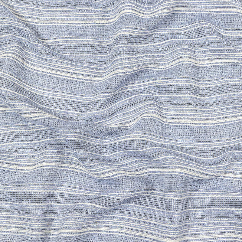 Sky Blue and White Striped Gauzy Cotton Crepe