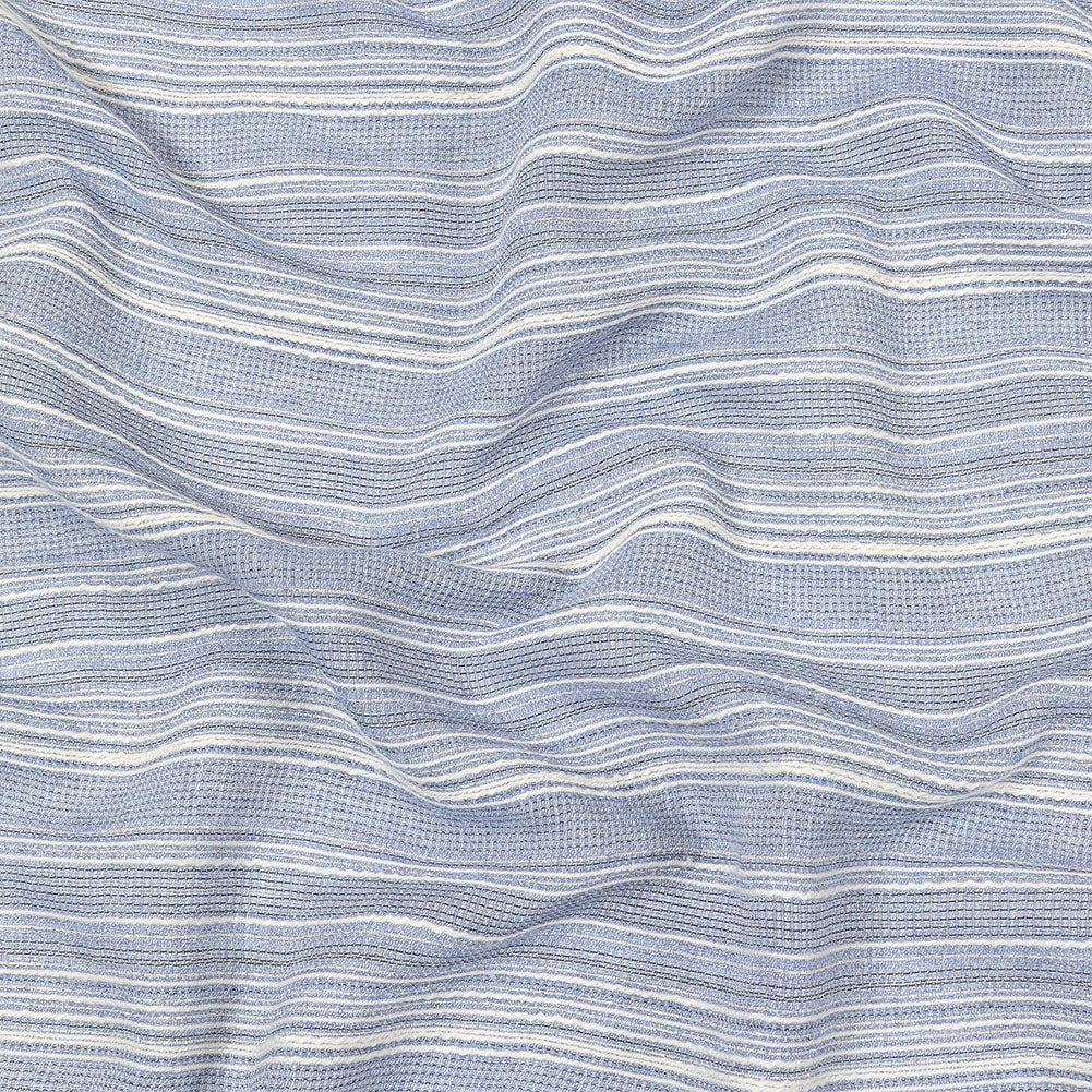 Sky Blue and White Striped Gauzy Cotton Crepe