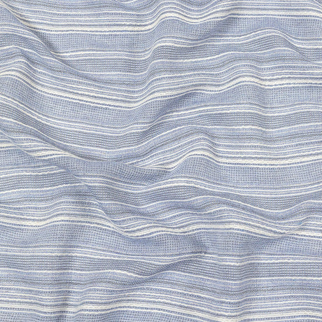 Sky Blue and White Striped Gauzy Cotton Crepe