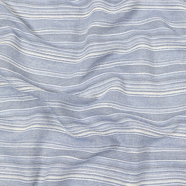 Sky Blue and White Striped Gauzy Cotton Crepe