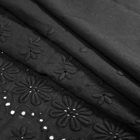 Famous NYC Designer Black Bordered Embroidered Cotton Eyelet