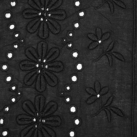 Famous NYC Designer Black Bordered Embroidered Cotton Eyelet